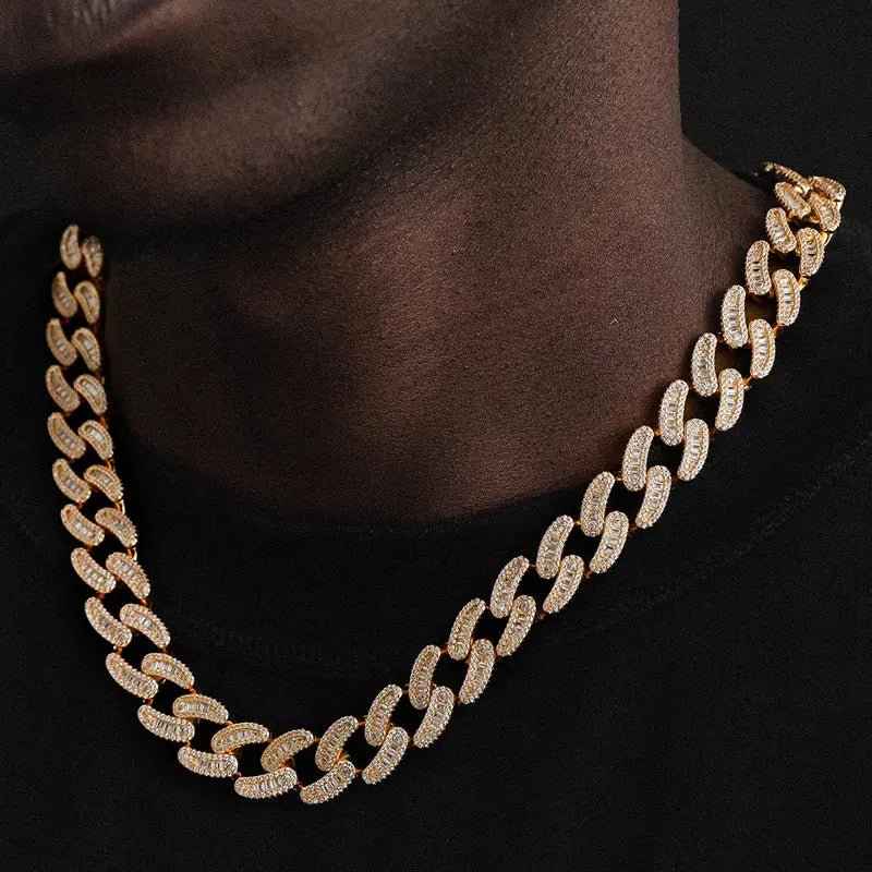 15mm Iced Out Cuban Link Chain in Yellow Gold-1-Mixxchains